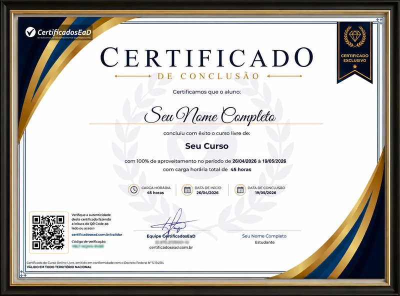 Frente do Certificado Exclusivo, com moldura preta e dourada