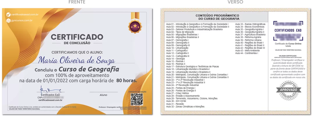 Certificado válido Curso online gratuito de Geografia