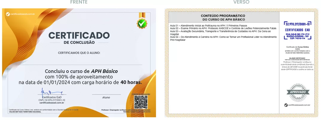 Certificado de 40h Curso de APH Básico
