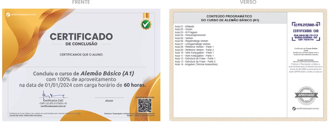 Certificado de 60h Alemão básico (A1)