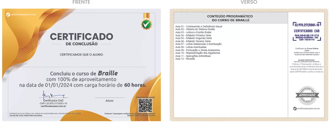 Certificado de 60h Curso de Braille