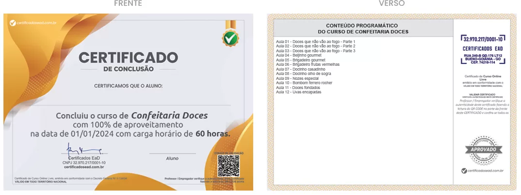Certificado de 60h Confeitaria doces