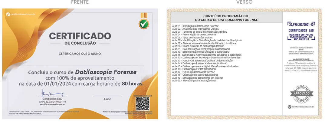 Certificado de 80h Curso de Datiloscopia Forense