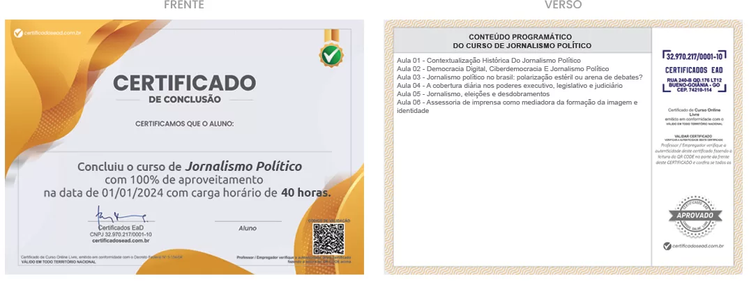 Certificado de 40h Curso de Jornalismo Político