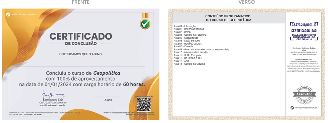 Certificado de 60h Curso de Geopolítica