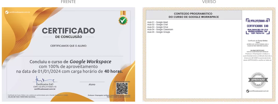 Certificado de 60h Curso de Google Workspace