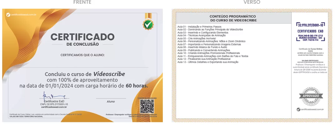 Certificado de 60h Curso de Videoscribe