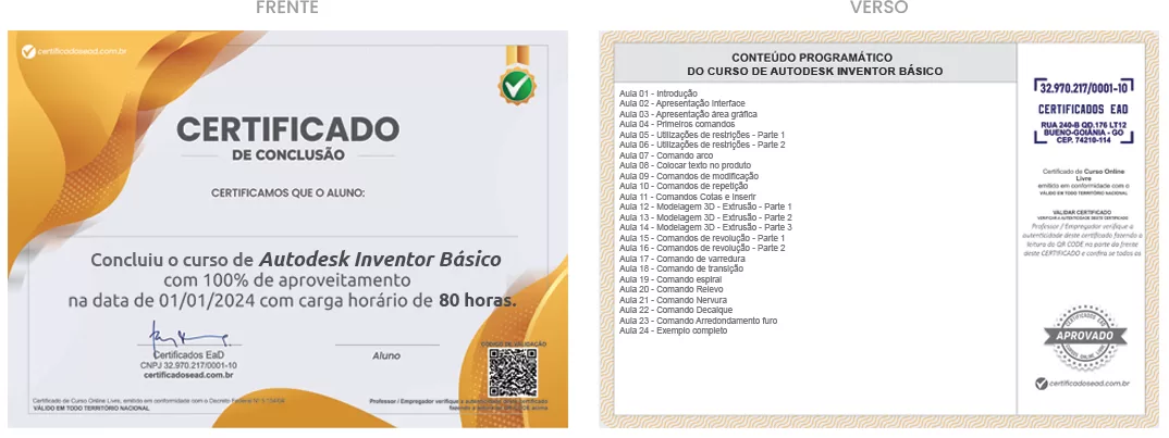 Certificado de 80h Curso de Autodesk inventor básico