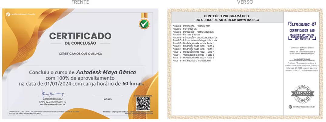 Certificado de 60h Curso de Autodesk maya básico
