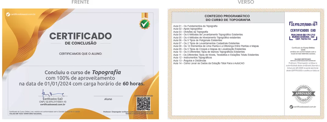 Certificado de 60h Curso de Topografia